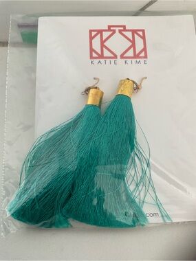 Katie K Teal Fringe Tassel Earrings